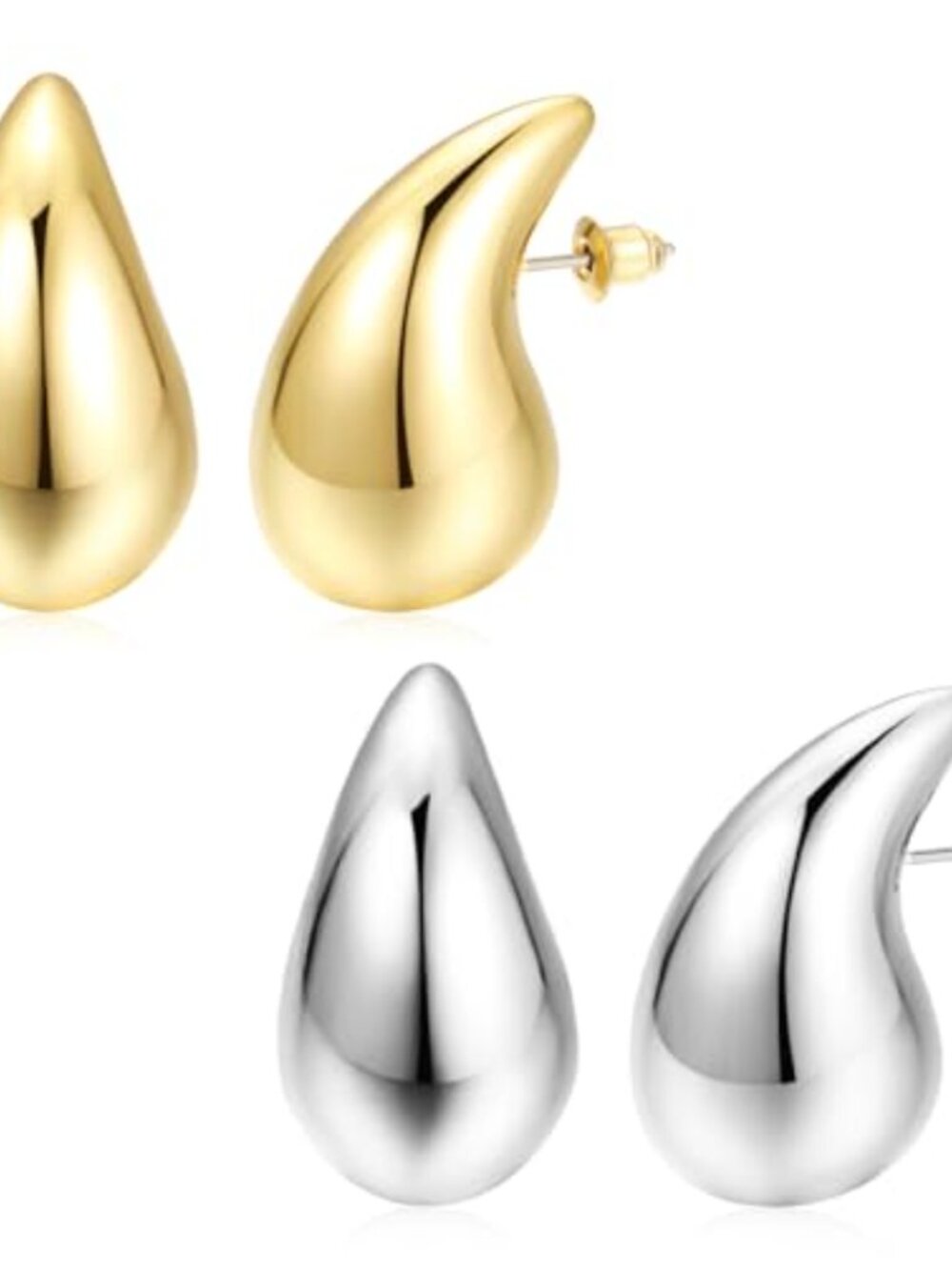 Chunky Gold Plated Teardrop Dangle Earrings Set for Women